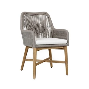 Benjara BM309286 Navi 25 Inch Outdoor Dining Chair, Woven Rope, Ash Teak Wood... - Picture 1 of 7