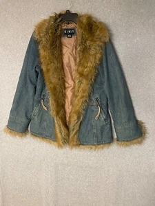 Vintage Mixit Jacket Penny Lane Denim Medium Faux Fur Y2K 90s Boho Hippie Shaggy - Picture 1 of 14