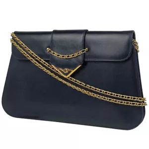 CARTIER Sapphire line Chain Shoulder Bag Shoulder Bag leather Navy blue Women - Picture 1 of 6