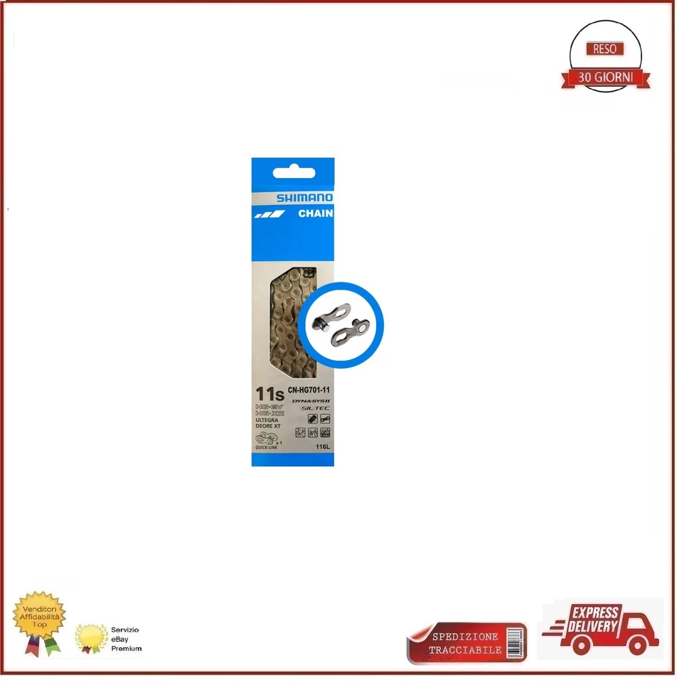 Catena Shimano CN HG701 XT Ultegra 11 V Corsa MTB 116 Maglie Quick link EBIKE - Immagine 1 di 1
