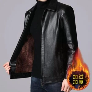 Nuevo Invierno Para hombres Imitación Cuero Polar Chaqueta Informal Cálido Jeans Abrigo PU Prendas Exteriores - Imagen 1 de 16