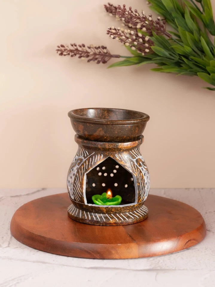 Soapstone carved Oil Burner Aroma Diffuser - 4 inches ( set of 2 ) - Image 1 of 4