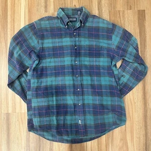 Lands End Men's Large Green Blue Plaid Flannel Button Down Shirt Casual Workwear - Picture 1 of 5