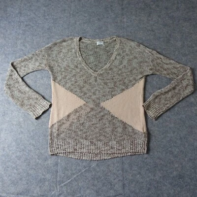 Wallace Sweater Womens Medium Brown Knit Triangles Linen V Neck Lightweight VTG - Image 1 of 4