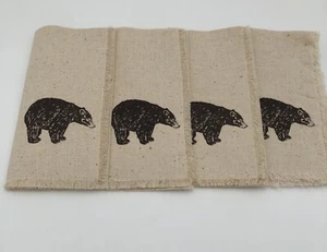 BEAR NAPKINS  Linen Rayon Blend Rustic Raw Edged Set Of 4 - Picture 1 of 6