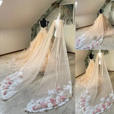 Vintage Champagne Wedding Dresses Wings with 3D Florals Princess Tulle - Image 1 of 4