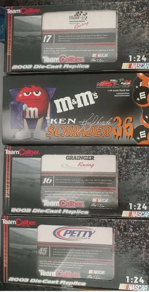 lot of 4 team caliber 1:24 scale racing cars #16, #17, #36 Ken Schrader M&M, #45 - Image 1 of 4