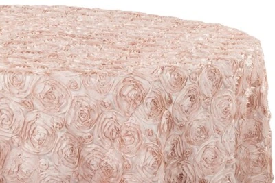 120’  Round Rosette Table Clothes       Rose Gold, 25 Available At $40  Each - Image 1 of 4