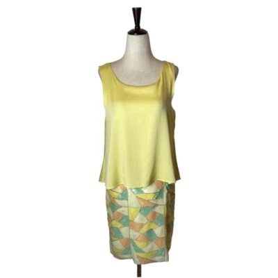 Vestido Ali Ro Mujer 4 Amarillo Seda Tanque Superposición Lentejuelas Geométricas Falda Mini Foto 1 de 4