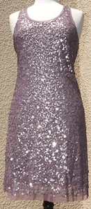 MAX STUDIO PURPLE LAVENDER SILVER BEAD SEQUIN EVENING COCKTAIL MINI DRESS LARGE - Picture 1 of 9