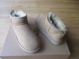 UGG Classic Ultra Mini Boots Flat Sheepskin Sand Suede sz 9 NEW - Picture 1 of 21