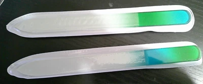 2 NEW glass nail files crystal fingernail files double sided green & blue - Image 1 of 2