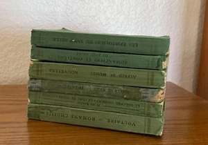 6 Antique Books Green Book Stack of Classic French Literature vintage decor 7x4. - Picture 1 of 8