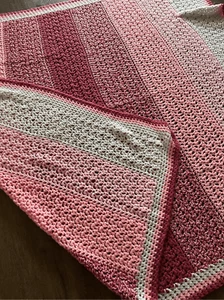 Vintage Striped Shades Of Pink Handmade Crochet Knit Blanket Afghan 70”x81” - Picture 1 of 4