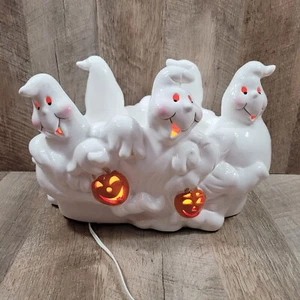 Vintage Halloween Light Up Ceramic 5 Ghosts Jack Lantern Rare Lamp 13x9 Works - Picture 1 of 6