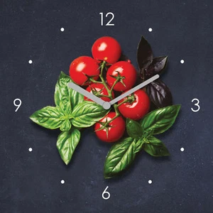 Wanduhr Glas 20x20cm Tomate Basilikum Glasuhr Uhr Glasbild Küchendeko Deko - Bild 1 von 3