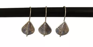 Set of 12 Decorative Leaves Shower Curtain Hooks Rings Hangers Silver Finish - Picture 1 of 7
