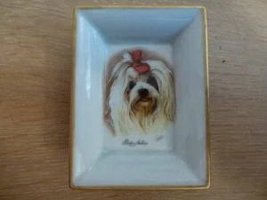 Kleine leere Tasche Aschenbecher BICHON MALTAIS Porzellan Siebdruck MISENCEN Vintage - Bild 1 von 3