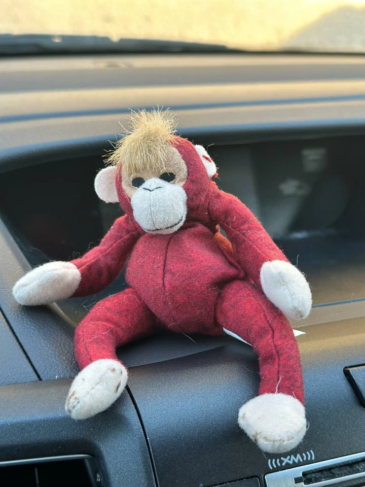 Juguete de peluche mono marrón colgante suave rojo gorila etiqueta muñeca hora de acostarse Foto 1 de 1