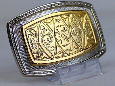 WESTERN Ornate-Style SILVER Belt Buckle w/ GOLD Inlayed Emblem, NEW in Gift Box - Image 1 of 4