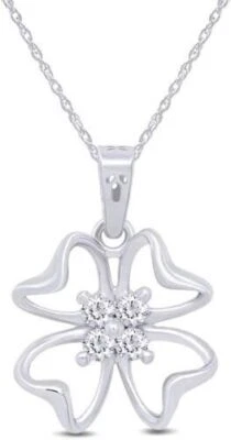 1/8 карат натуральный круглый бриллиант цветок подвеска 18» ожерелье зубцы комплект 14K золото - Изображение 1 из 4