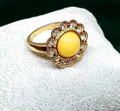 Milky Baltic Amber Ring-925 Sterling Silver-14k Gold Plated-O UK Size-7 1/2 US - Image 1 of 4