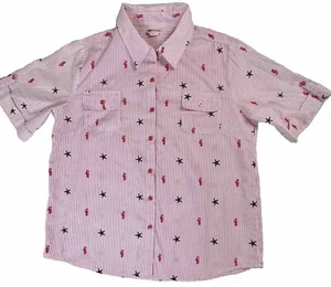 American Sweetheart Short Sleeve Shirt Star Seahorse Pink Vintage Button Up L - Picture 1 of 12