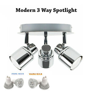 3 Way LED Ceiling Spot Lights Fitting Kitchen Spotlight Kitchen GU10 Light Bulb