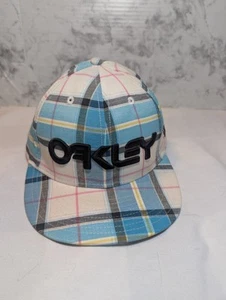 Oakley Hat Cap Fitted Mens 7 1/8 New Era 59Fifty Blue Black Pink White Plaid - Picture 1 of 10