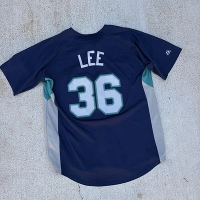 Seattle Mariners Cliff Lee #36 蓝色正品缝制雄伟球衣 L/XL — 第 1/4 张图片