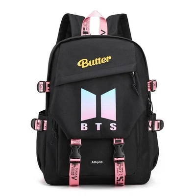 Mochila escolar PurplePack BTS Butter bolsa de libros con collar de mantequilla BTS gratis Foto 1 de 4
