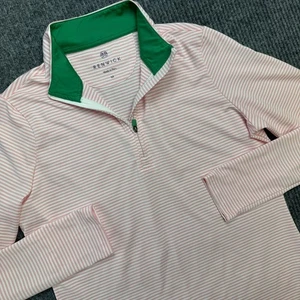 Renwick Shirt Womens Medium Pink White Striped 1/4 Zip Performance Top Golf - Picture 1 of 8