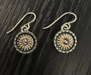 NUEVOS PENDIENTES Patricia Locke Plata/Tanzanita FIJACIÓN Cristal FIRMADOS EN EE. UU. NUEVOS CON ETIQUETAS - Imagen 1 de 7