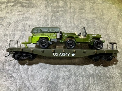 HO Concor Custom Build Unique US Army Flat Car loaded w/Jeep and Off-Road Traler - Image 1 of 4