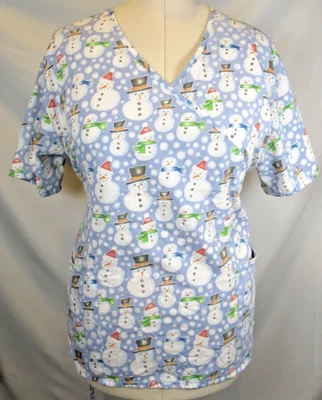 Womens Expo Scrub Top Snow Snowmen Light Blue 2XL - Image 1 of 4
