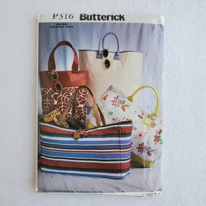 Butterick UNCUT sewing pattern P316 Tote Bag Purse 4 sizes inside pockets - Picture 1 of 2