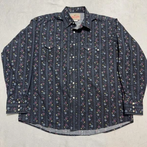 Camicia Wrangler uomo grande nera floreale western perla snap cowboy stile vintage - Foto 1 di 7