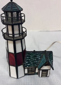 Stained Glass Lighthouse Lamp 8” Tall Nautical Decor - Picture 1 of 8
