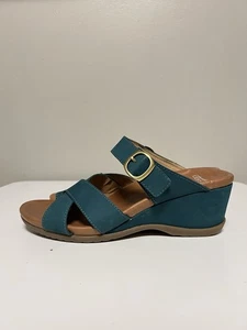 Dansko Aubree Damen-Keilsandalen türkisfarben Leder hinten offen EU 40 US 9 - Bild 1 von 11