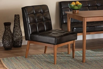 Yara Dark Brown Faux Leather Upholstered and Walnut Brown Dining Chair - Image 1 of 4