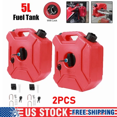 2X 1.3 Gallon Gas Can 5L Spare Oil Storage Fuel Tank For ATV UTV Motorcycle Car - Image 1 of 4
