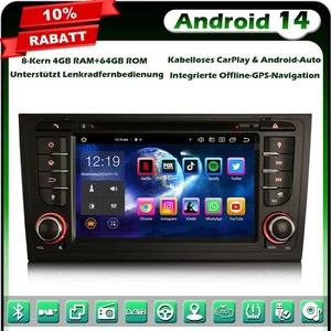 8-Kern 64GB Android 14 Autoradio GPS Navi Audi A6 S6 RS6 Allroad DAB+WiFi BT 5.0 - Bild 1 von 23