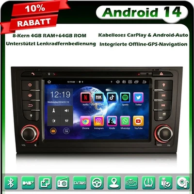 8-Kern 64GB Android 14 Autoradio GPS Navi Audi A6 S6 RS6 Allroad DAB+WiFi BT 5.0 - Bild 1 von 4