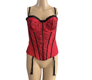 Frederick's Of Hollywood Corset Bustier Beaded Floral Red Size Med - Picture 1 of 6