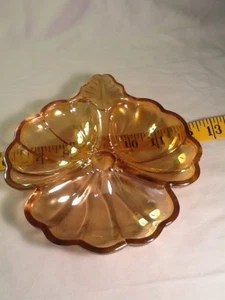 Karneval Gold geteilt Kleeblatt Schale Süßigkeiten Nuss Relish Jeanette Glas Vintage  - Bild 1 von 4
