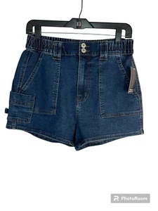 NO BOUNDARIES Carpenter Elastic Back Shorts High Rise Juniors 1 Dark Wash - Picture 1 of 5