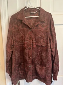 Chico’s Hemdjacke Gr. 3 rot Gobelin Vintage Knopfmuster - Bild 1 von 7