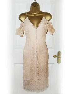 GUESS Peach Nude Cold Shoulder Lace Midi Dress, Size S 6-10 - BNWT - Picture 1 of 5