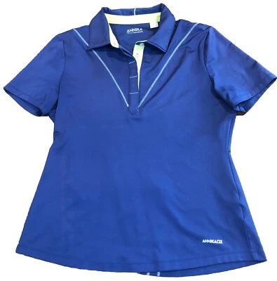 Camisa Annika Cutter Buck para mujer azul amarillo brillante manga corta golf talla pequeña Foto 1 de 4