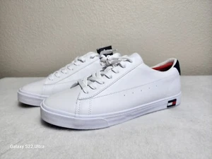 Scarpe uomo Tommy Hilfiger sneakers stringate in pelle bianche taglia 9,5 - Foto 1 di 11